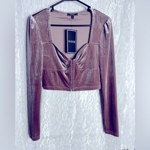 Bridge velour Long Sleeve Velvet Crop Top